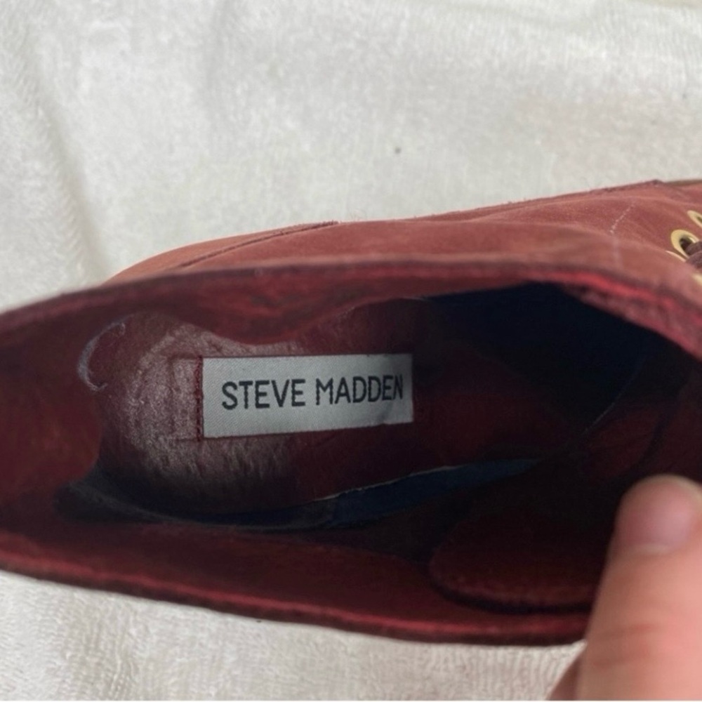 Steve Madden Women's Pennylane Wine Suede Leather Lace Up Heeled Bootie Size 8 - Picture 13 of 15
